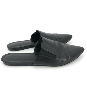 Jenni Kanye Black Leather Mules Slip On Flats Pointed Toe Shoes Size 38 US 8